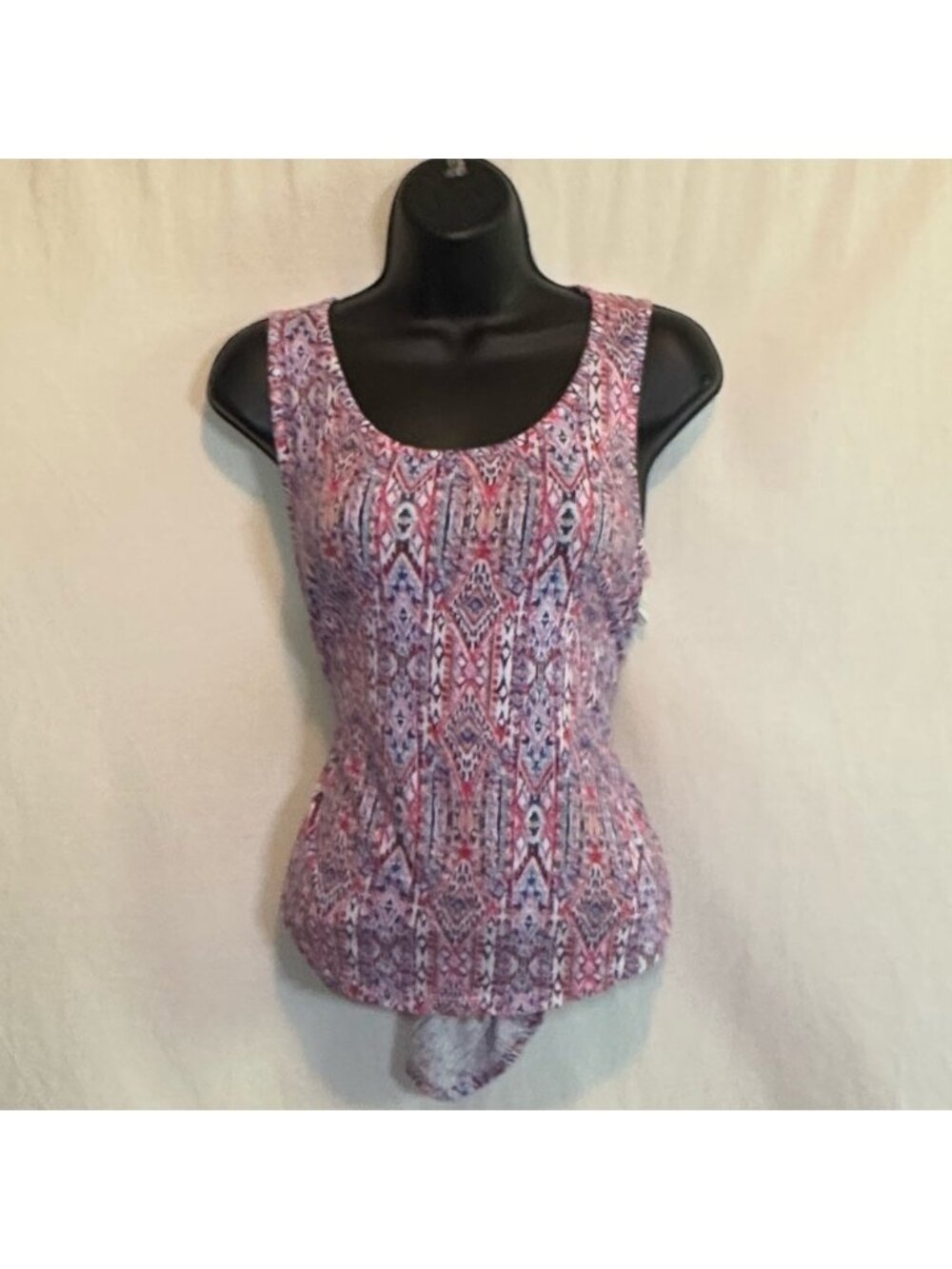 H-114 Unbranded Red White & Blue Lace Back Hi Low Summer Tank Top Size M